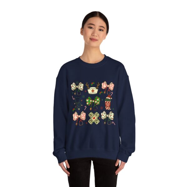 Christmas Nurse Crewneck Sweatshirt — Cute Holiday Medical Ribbon & Icons Design