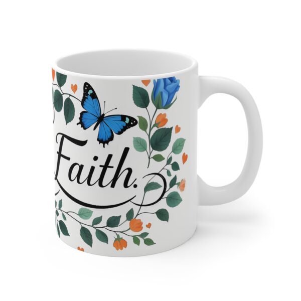Walk by Faith Ceramic Mug — Blue Rose & Butterfly Inspirational Coffee Cup (11 oz)