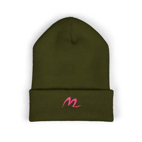 Embroidered 'M' Classic Cuffed Beanie — Cozy White Knit Hat