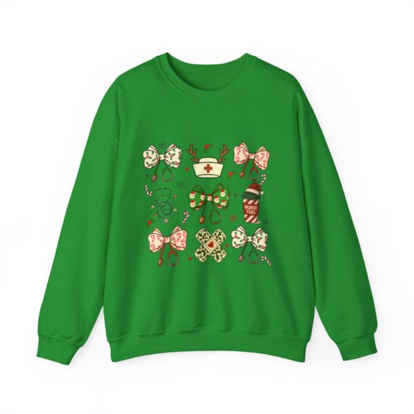 Christmas Nurse Crewneck Sweatshirt — Cute Holiday Medical Ribbon & Icons Design