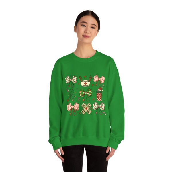Christmas Nurse Crewneck Sweatshirt — Cute Holiday Medical Ribbon & Icons Design