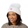 Embroidered 'M' Classic Cuffed Beanie — Cozy White Knit Hat