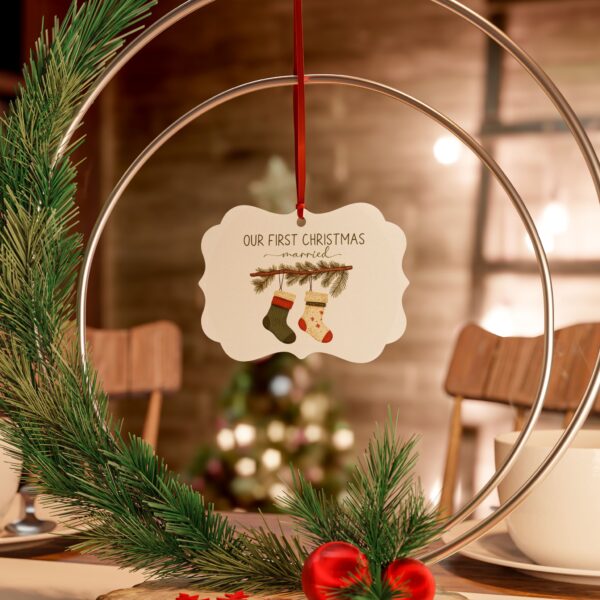 Our First Christmas Married Aluminum Ornament — Personalized Hanging Holiday Decoration (1/5/10/20 pcs)