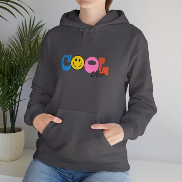 Cool Vibes Hoodie — Retro Smiley Colorblock Graphic Pullover