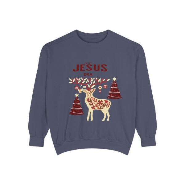 13383686596028845994_2048.jpeg Christian Christmas Sweatshirt — "The Jesus Era" Festive Reindeer Crewneck
