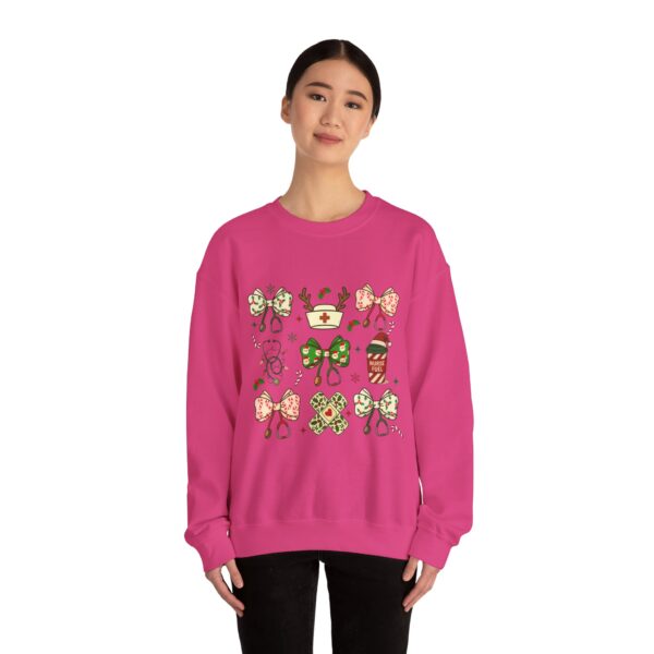 Christmas Nurse Crewneck Sweatshirt — Cute Holiday Medical Ribbon & Icons Design