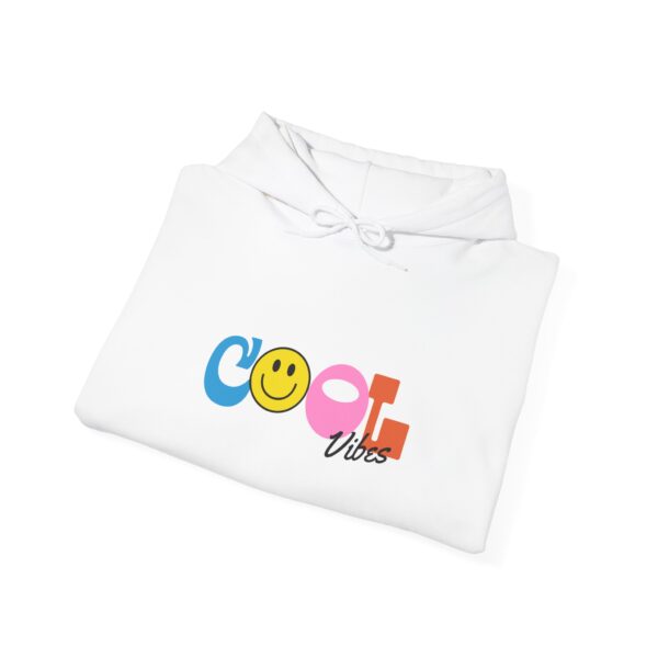 Cool Vibes Hoodie — Retro Smiley Colorblock Graphic Pullover