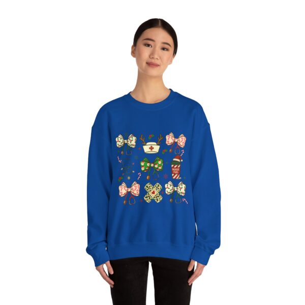 Christmas Nurse Crewneck Sweatshirt — Cute Holiday Medical Ribbon & Icons Design