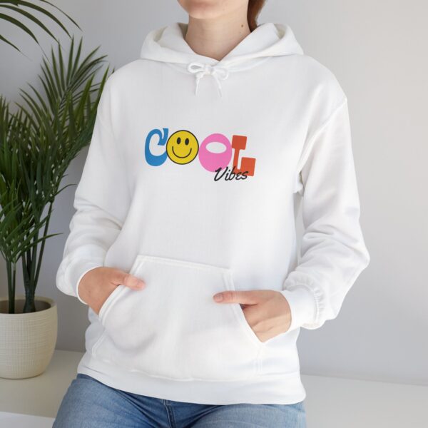 Cool Vibes Hoodie — Retro Smiley Colorblock Graphic Pullover