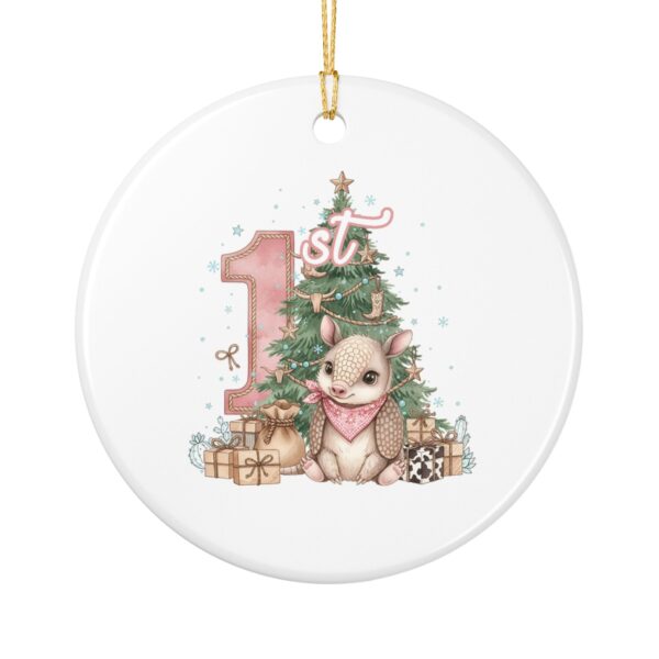 Editable 1st Birthday Armadillo Ceramic Ornament — Baby's First Christmas Keepsake