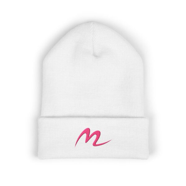 Embroidered Pink Script 'm' Classic Cuffed Beanie – Cozy Knit Winter Hat