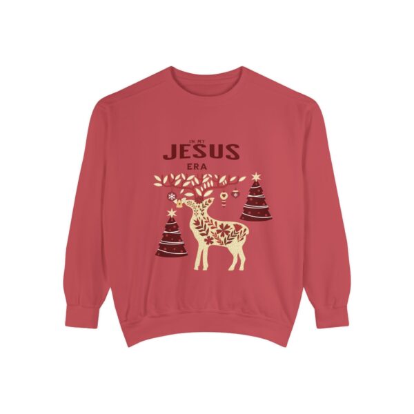 15822384612088439636_2048.jpeg Christian Christmas Sweatshirt — "The Jesus Era" Festive Reindeer Crewneck