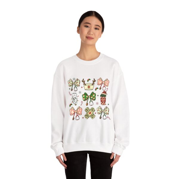 Christmas Nurse Crewneck Sweatshirt — Cute Holiday Medical Ribbon & Icons Design