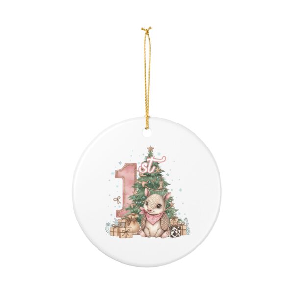 Editable 1st Birthday Armadillo Ceramic Ornament — Baby's First Christmas Keepsake