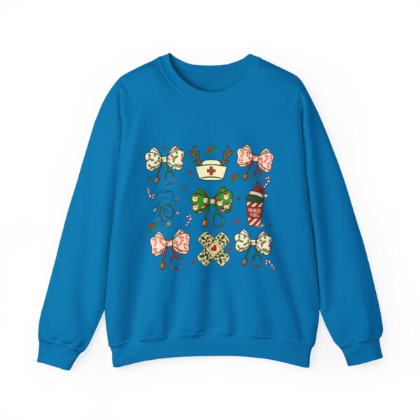 Christmas Nurse Crewneck Sweatshirt — Cute Holiday Medical Ribbon & Icons Design