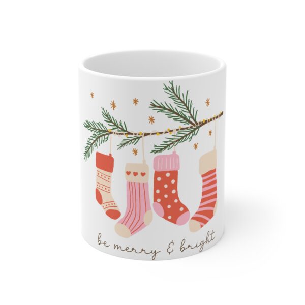Christmas Stockings Mug – “Be Merry & Bright” Holiday Coffee Cup