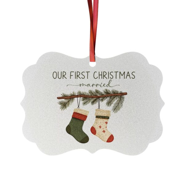 Our First Christmas Married Aluminum Ornament — Personalized Hanging Holiday Decoration (1/5/10/20 pcs)