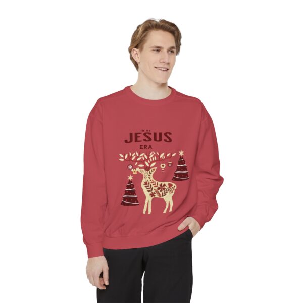 16514237219241312421_2048.jpeg Christian Christmas Sweatshirt — "The Jesus Era" Festive Reindeer Crewneck