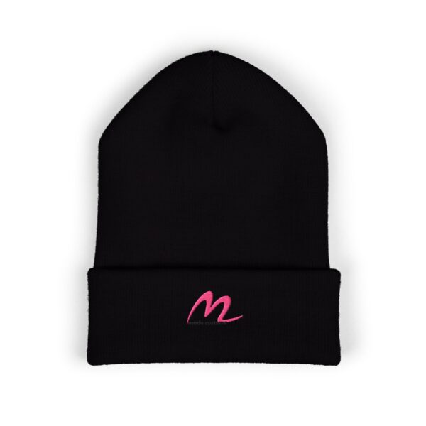 Embroidered 'M' Classic Cuffed Beanie — Cozy White Knit Hat