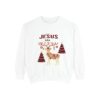 18429608060279210938_2048.jpeg Christian Christmas Sweatshirt — "The Jesus Era" Festive Reindeer Crewneck