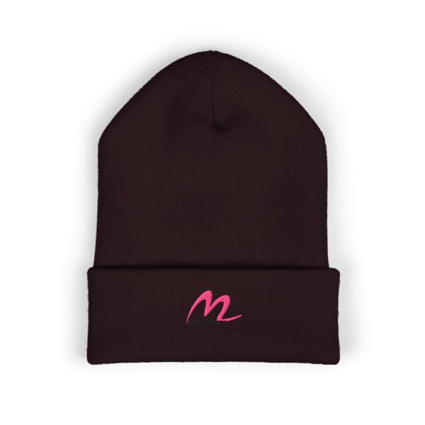 Embroidered 'M' Classic Cuffed Beanie — Cozy White Knit Hat