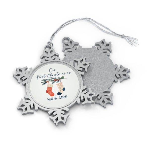Pewter Snowflake Ornament — “Our First Christmas as Mr. & Mrs.” Holiday Keepsake