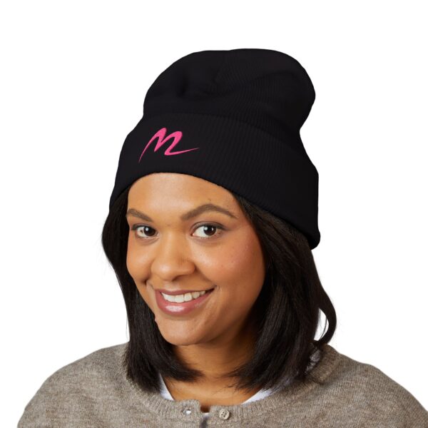 Embroidered Pink Script 'm' Classic Cuffed Beanie – Cozy Knit Winter Hat