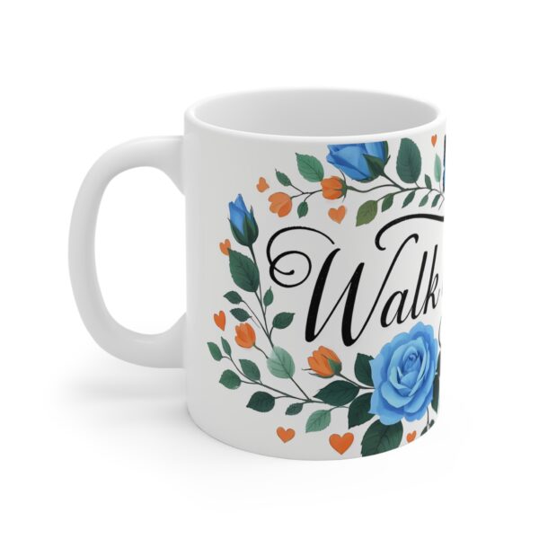 Walk by Faith Ceramic Mug — Blue Rose & Butterfly Inspirational Coffee Cup (11 oz)