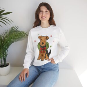 3089928674260428291_2048.jpeg Christmas Dog Wreath Sweatshirt — Cute Holiday Airedale Crewneck