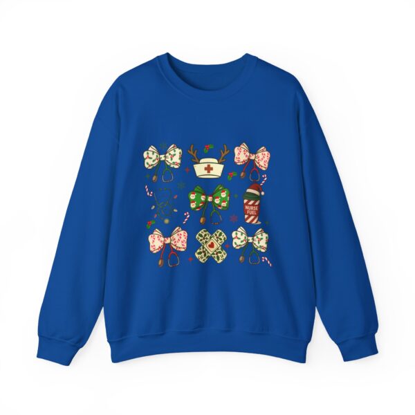 Christmas Nurse Crewneck Sweatshirt — Cute Holiday Medical Ribbon & Icons Design
