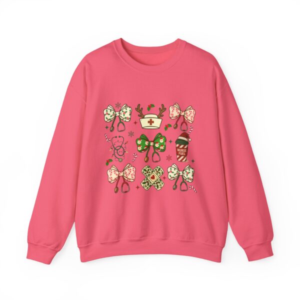 Christmas Nurse Crewneck Sweatshirt — Cute Holiday Medical Ribbon & Icons Design
