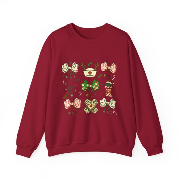 Christmas Nurse Crewneck Sweatshirt — Cute Holiday Medical Ribbon & Icons Design