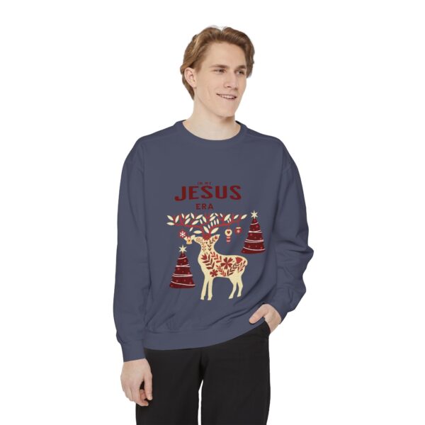 435806104340986517_2048.jpeg Christian Christmas Sweatshirt — "The Jesus Era" Festive Reindeer Crewneck