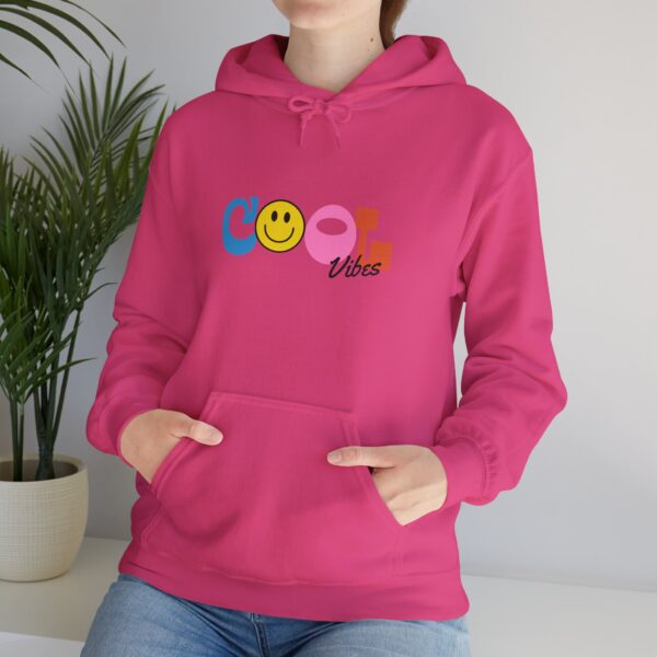 Cool Vibes Hoodie — Retro Smiley Colorblock Graphic Pullover