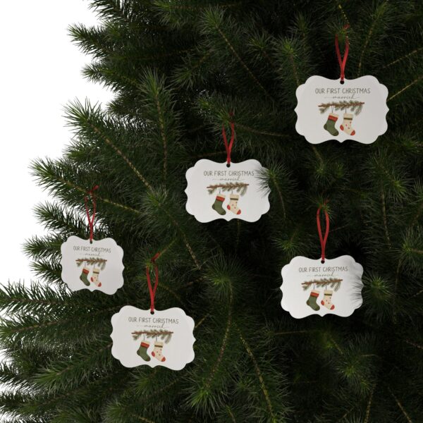 Our First Christmas Married Aluminum Ornament — Personalized Hanging Holiday Decoration (1/5/10/20 pcs)