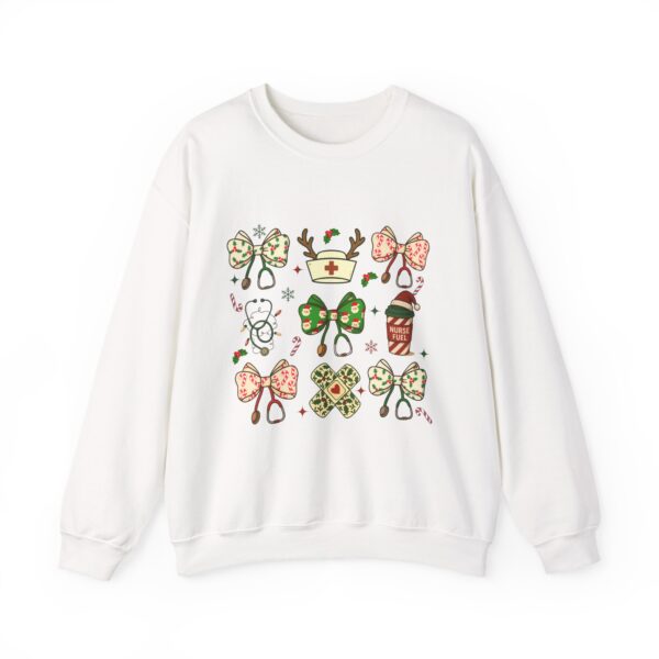 Christmas Nurse Crewneck Sweatshirt — Cute Holiday Medical Ribbon & Icons Design