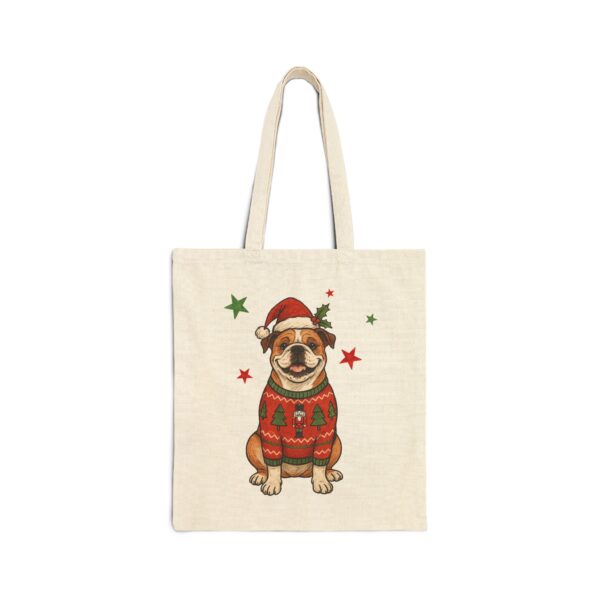 5375196601510989636_2048.jpeg Christmas Dog in Santa Hat & Ugly Sweater Canvas Tote