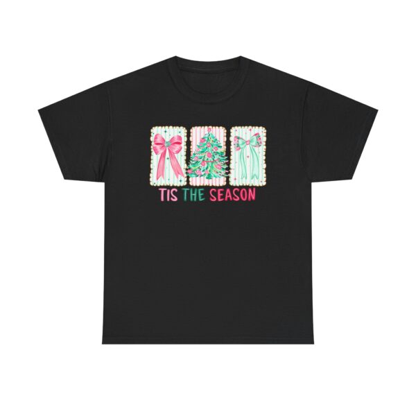 T-Shirt — 'Tis The Season' Pastel Christmas Tree & Bows Holiday Tee