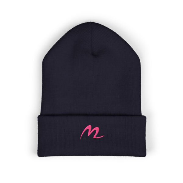 Embroidered 'M' Classic Cuffed Beanie — Cozy White Knit Hat