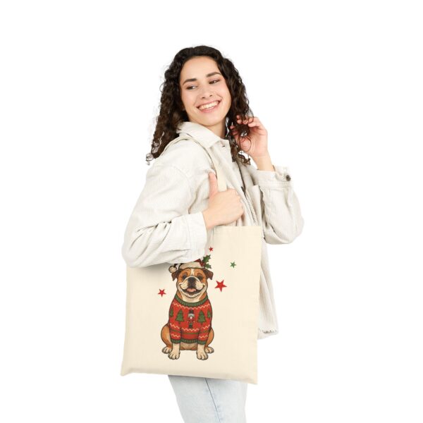 6535622302345482157_2048.jpeg Christmas Dog in Santa Hat & Ugly Sweater Canvas Tote