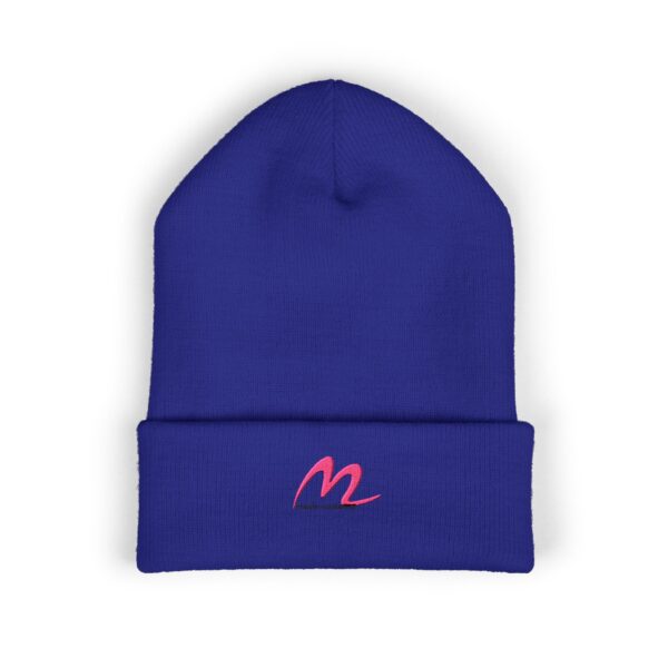Embroidered 'M' Classic Cuffed Beanie — Cozy White Knit Hat