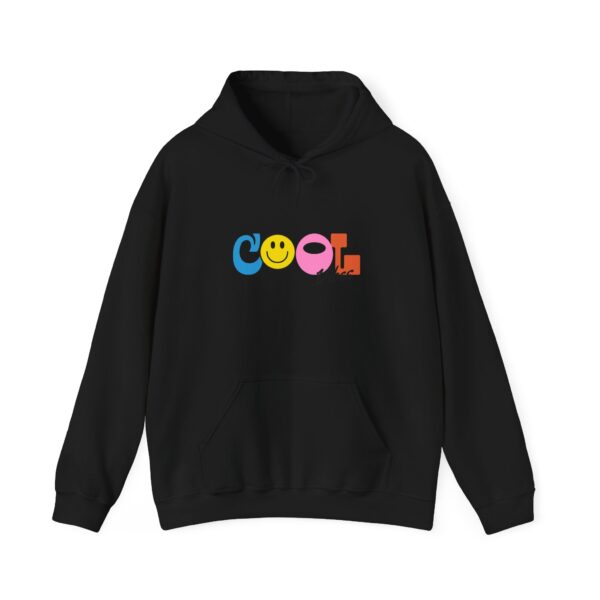 Cool Vibes Hoodie — Retro Smiley Colorblock Graphic Pullover