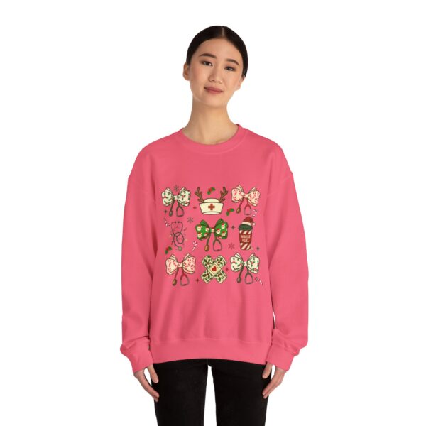 Christmas Nurse Crewneck Sweatshirt — Cute Holiday Medical Ribbon & Icons Design