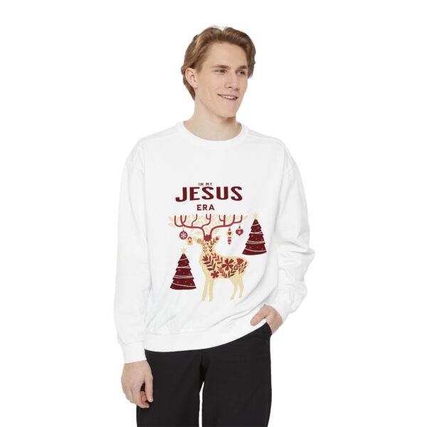 9382870898101739063_2048.jpeg Christian Christmas Sweatshirt — "The Jesus Era" Festive Reindeer Crewneck