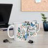 Walk by Faith Ceramic Mug — Blue Rose & Butterfly Inspirational Coffee Cup (11 oz)