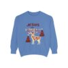 9628693500788808343_2048.jpeg Christian Christmas Sweatshirt — "The Jesus Era" Festive Reindeer Crewneck