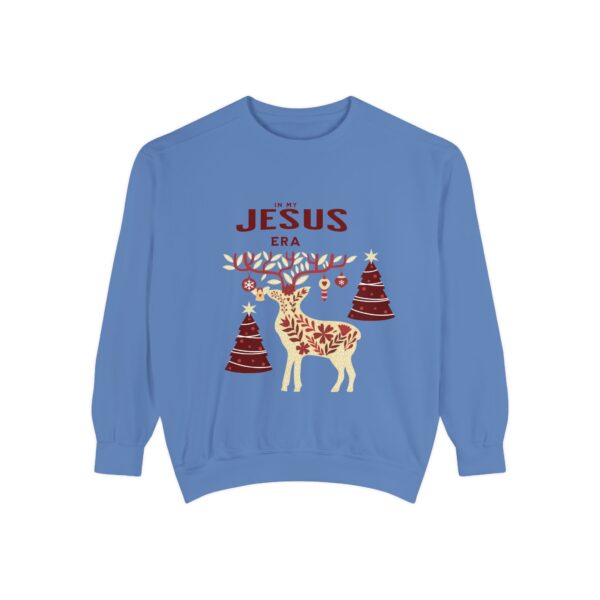 9628693500788808343_2048.jpeg Christian Christmas Sweatshirt — "The Jesus Era" Festive Reindeer Crewneck