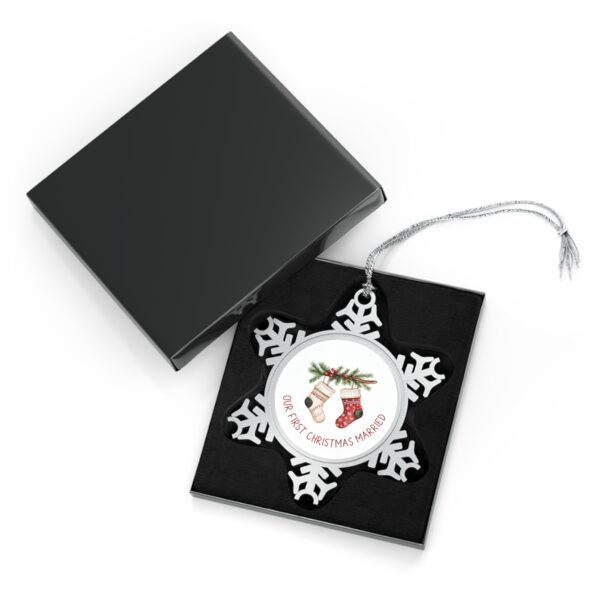 Pewter Snowflake Christmas Ornament — “Our First Christmas Married” Holiday Keepsake