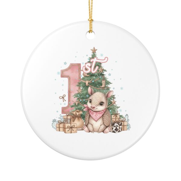 Editable 1st Birthday Armadillo Ceramic Ornament — Baby's First Christmas Keepsake