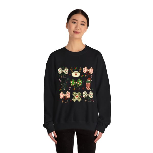 Christmas Nurse Crewneck Sweatshirt — Cute Holiday Medical Ribbon & Icons Design
